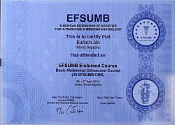 Certifikát EFSUMB Endorsed Course
